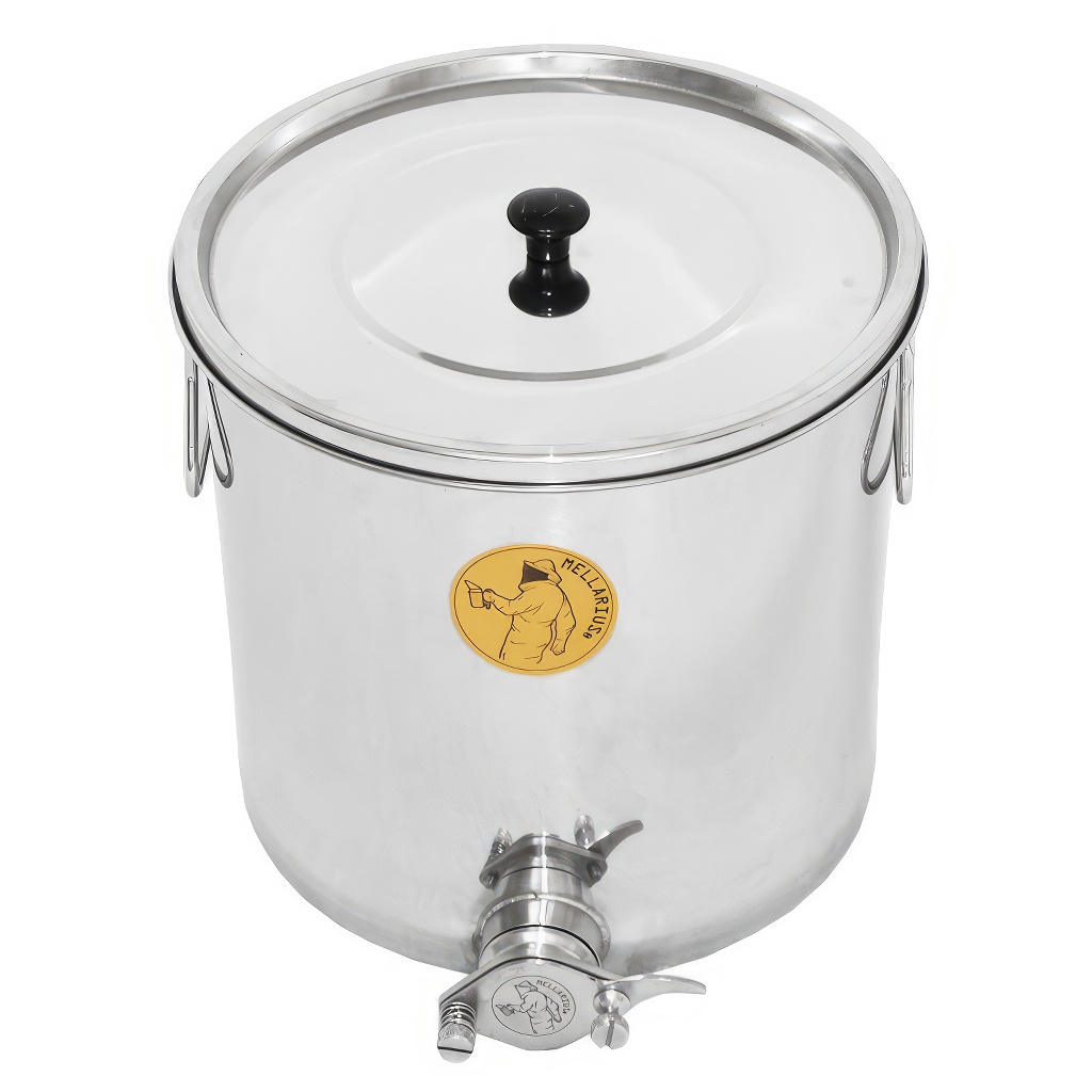 Abfüllkübel 25 kg aus Rostfrei-Quetschhahn Mellarius