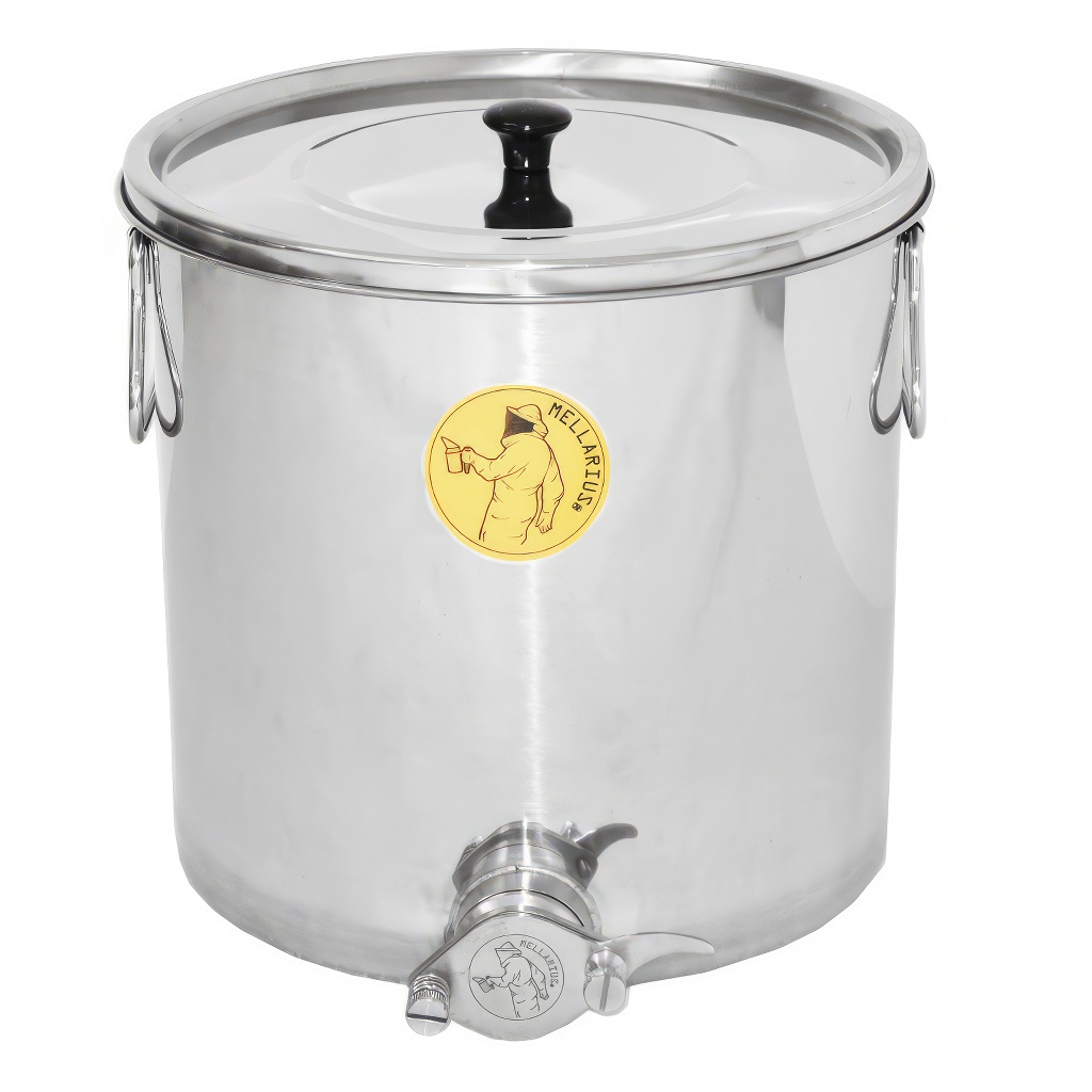 Abfüllkübel 25 kg aus Rostfrei-Quetschhahn Mellarius