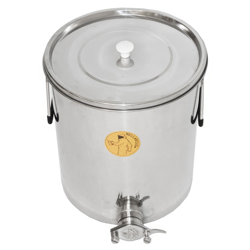 Abfüllkübel 35 kg aus Rostfrei-Quetschhahn Mellarius