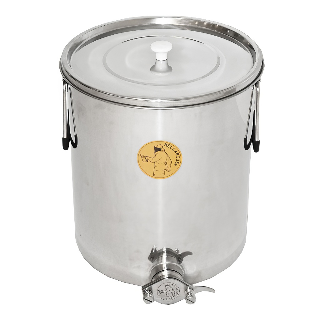 Abfüllkübel 35 kg aus Rostfrei-Quetschhahn Mellarius