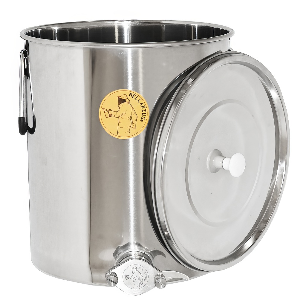 Abfüllkübel 35 kg aus Rostfrei-Quetschhahn Mellarius