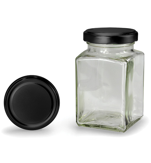 Vierkantglas mit schwarzem Deckel 260 ml (TO 58)