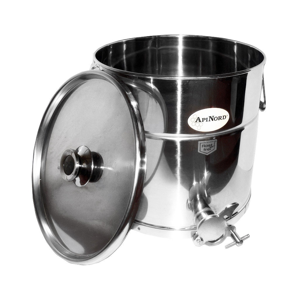 Abfüllkübel 25 kg aus Edelstahl-Ausgießer