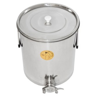 Abfüllkübel 35 kg aus Rostfrei-Quetschhahn Mellarius