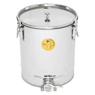 Abfüllkübel 35 kg aus Rostfrei-Quetschhahn und Spannverschlüssen Mellarius