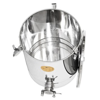 Abfüllkübel 35 kg aus Rostfrei-Quetschhahn und Spannverschlüssen Mellarius